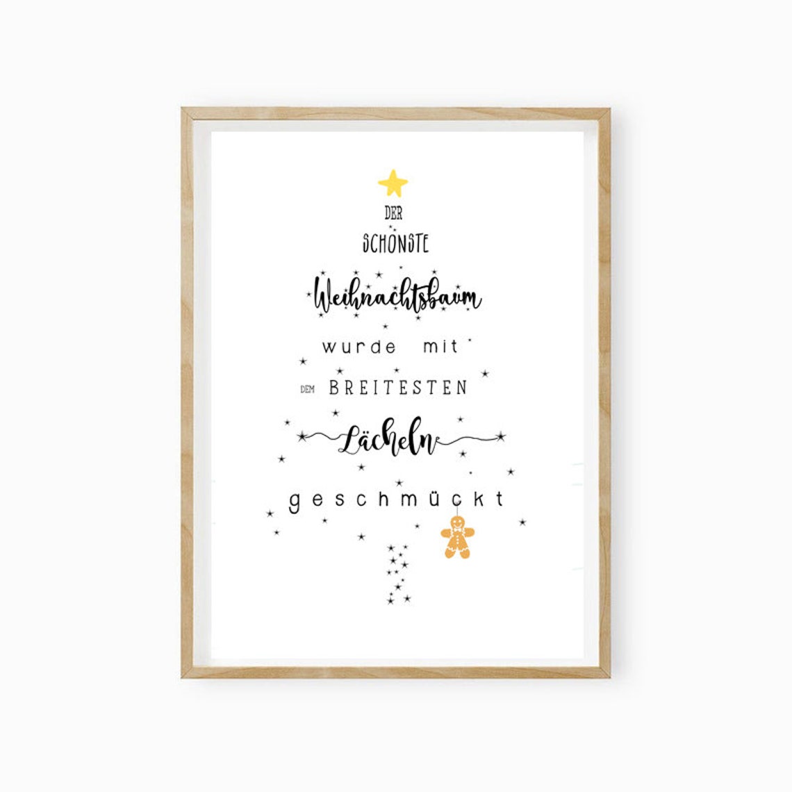 German Christmas Tree Typography Quote Gingerbread Star Print