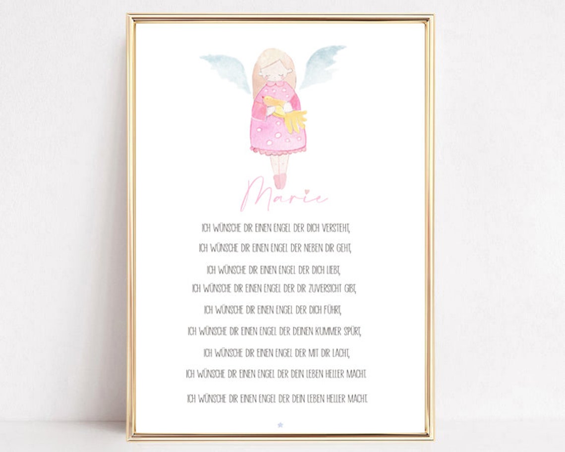 Personalized Guardian Angel Poem German Baptism Baby Gift Poster