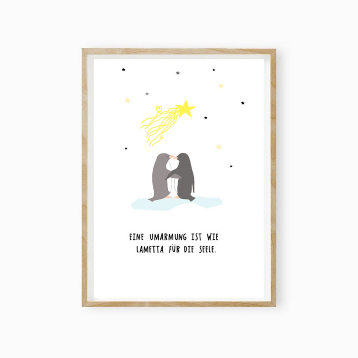 Hugging Penguins Shooting Star Sweet German Soul Quote Art Poster