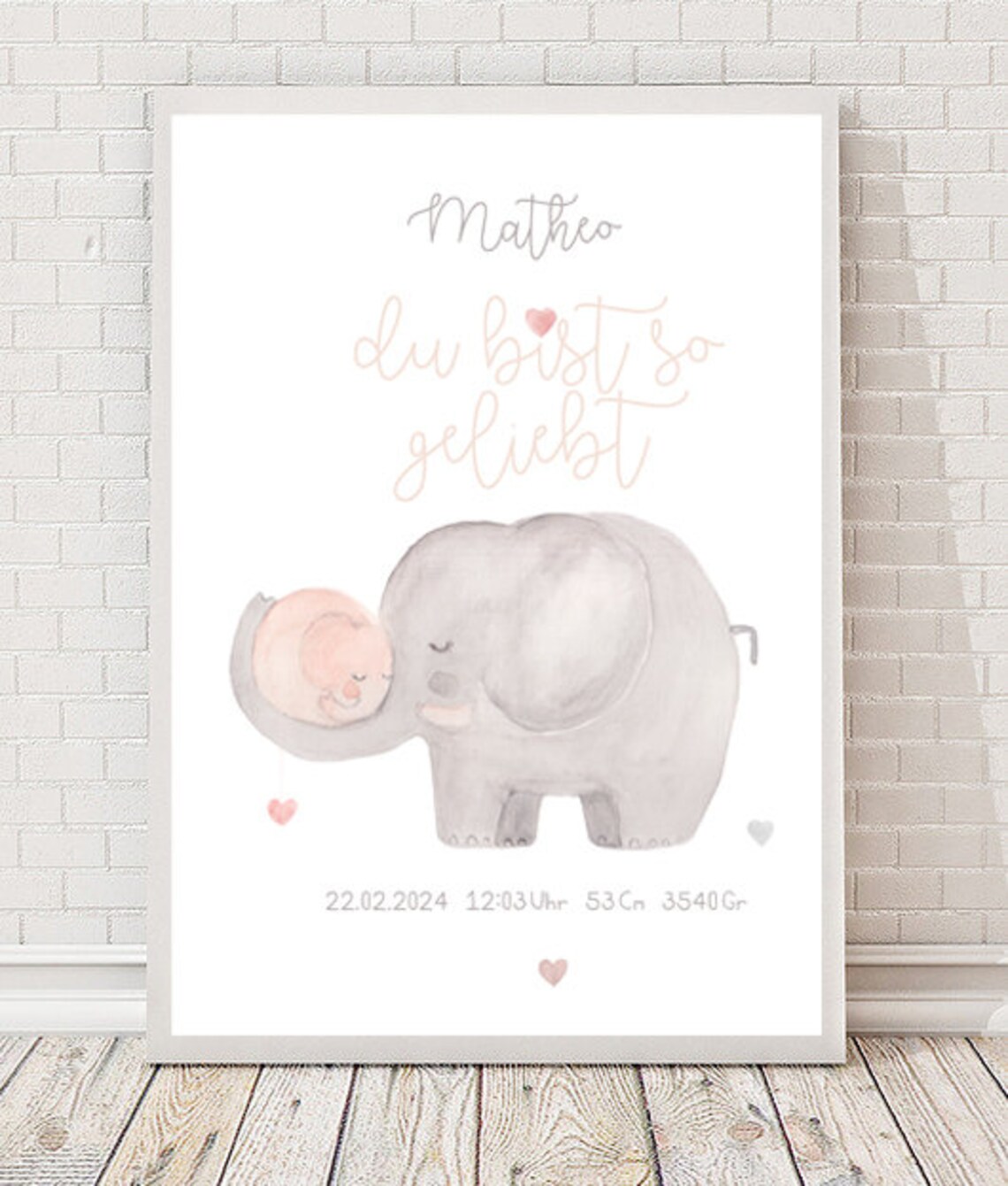 Matheo Du Bist So Geliebt Elephant Mom Baby Nursery Print Gift