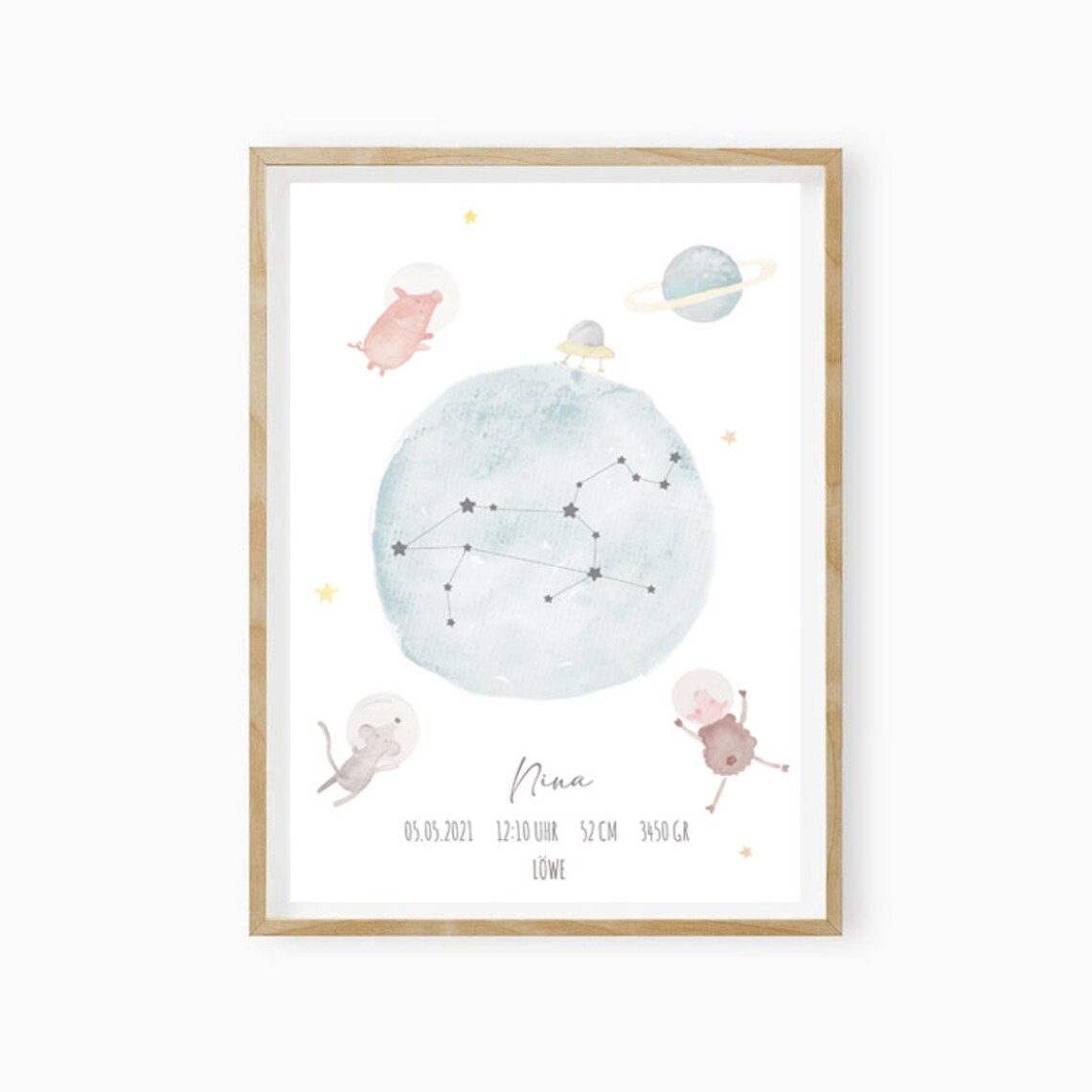 Baby Zodiac Sign Birth Announcement Art Print