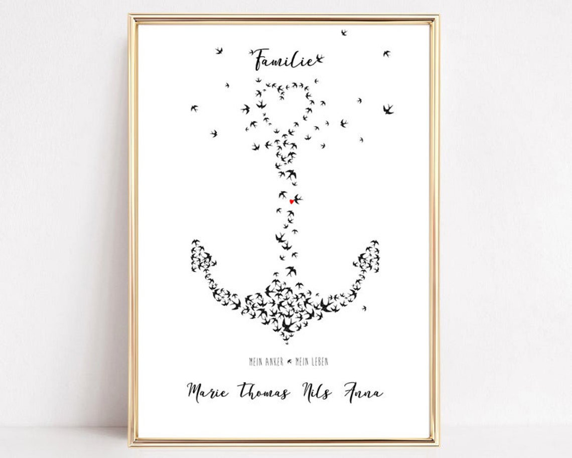 Family Anchor Birds Personalized Names German Home Gift Poster