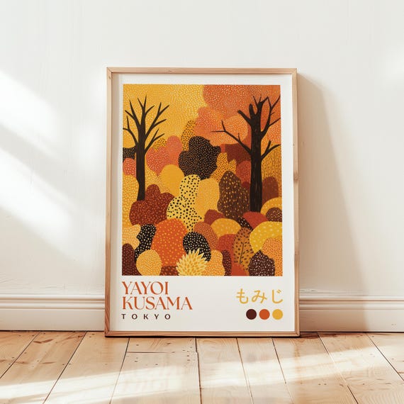 Yayoi Kusama Inspired Print Abstract Autumn Forest Modern Japanese Art