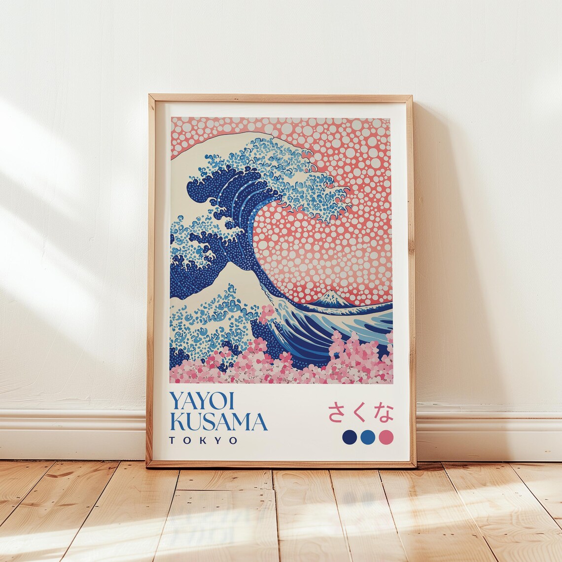Yayoi Kusama Great Wave Art Poster with Pink Dots and Cherry Blossoms