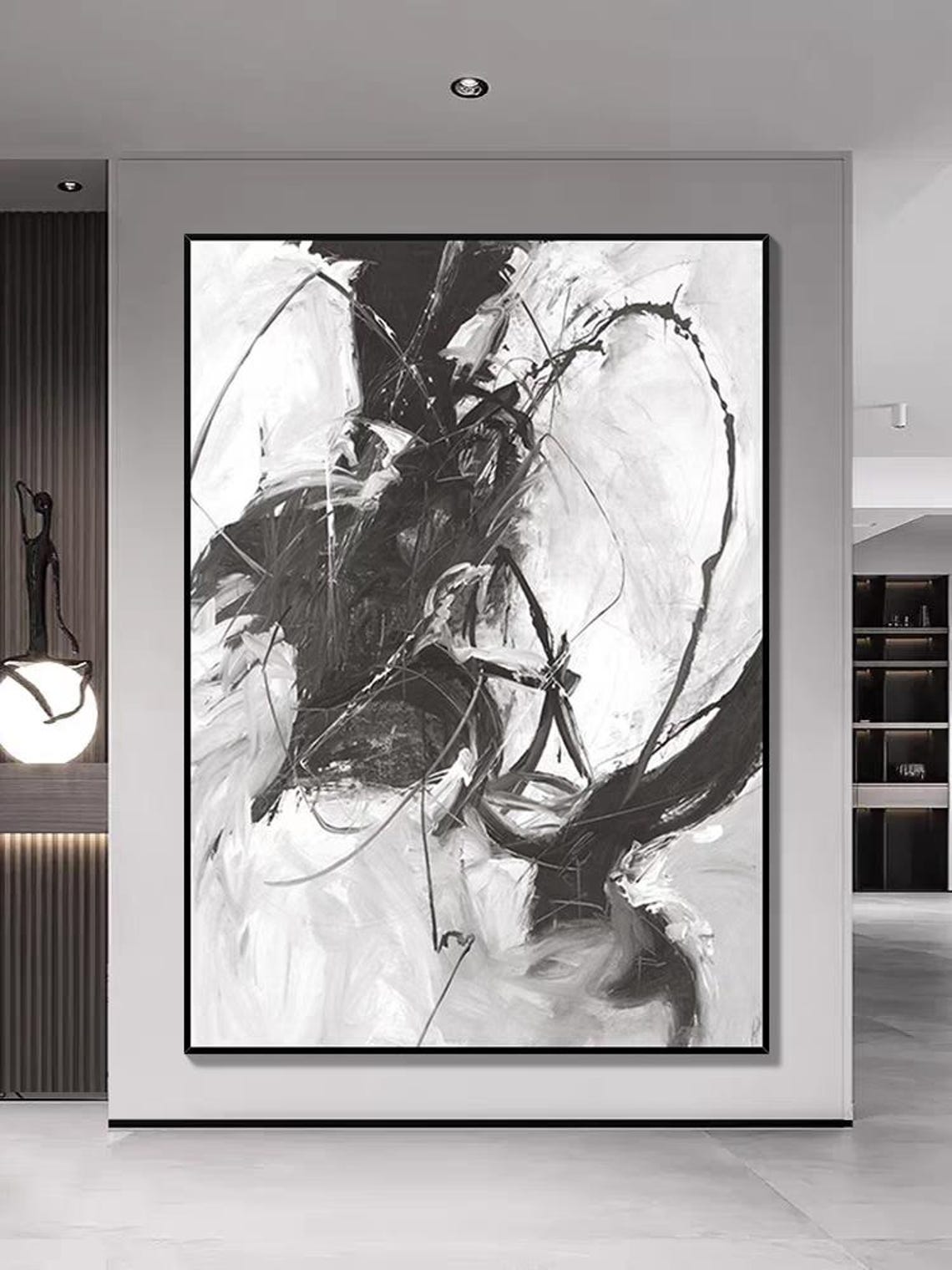 Personalized Wall Art Abstract Black White Drawing Room Decor 3d Dark Tone Oil Painting Artistic Extra Large Size Acrylic Art - Image 3