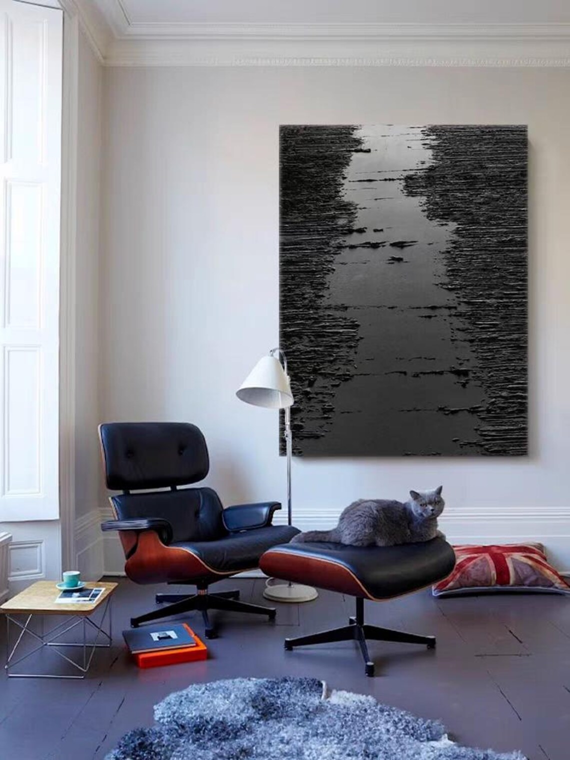 All Black Abstract Oil Painting, Modern Wall Art Print - Image 2