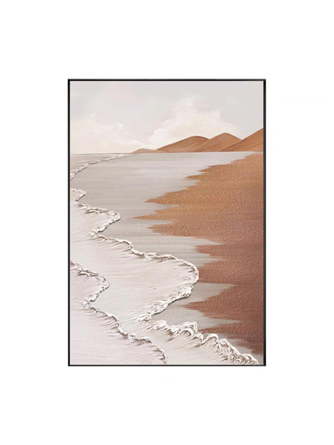 Beach Shoreline Waves Warm Beige Coastal Landscape Art Poster - Image 2