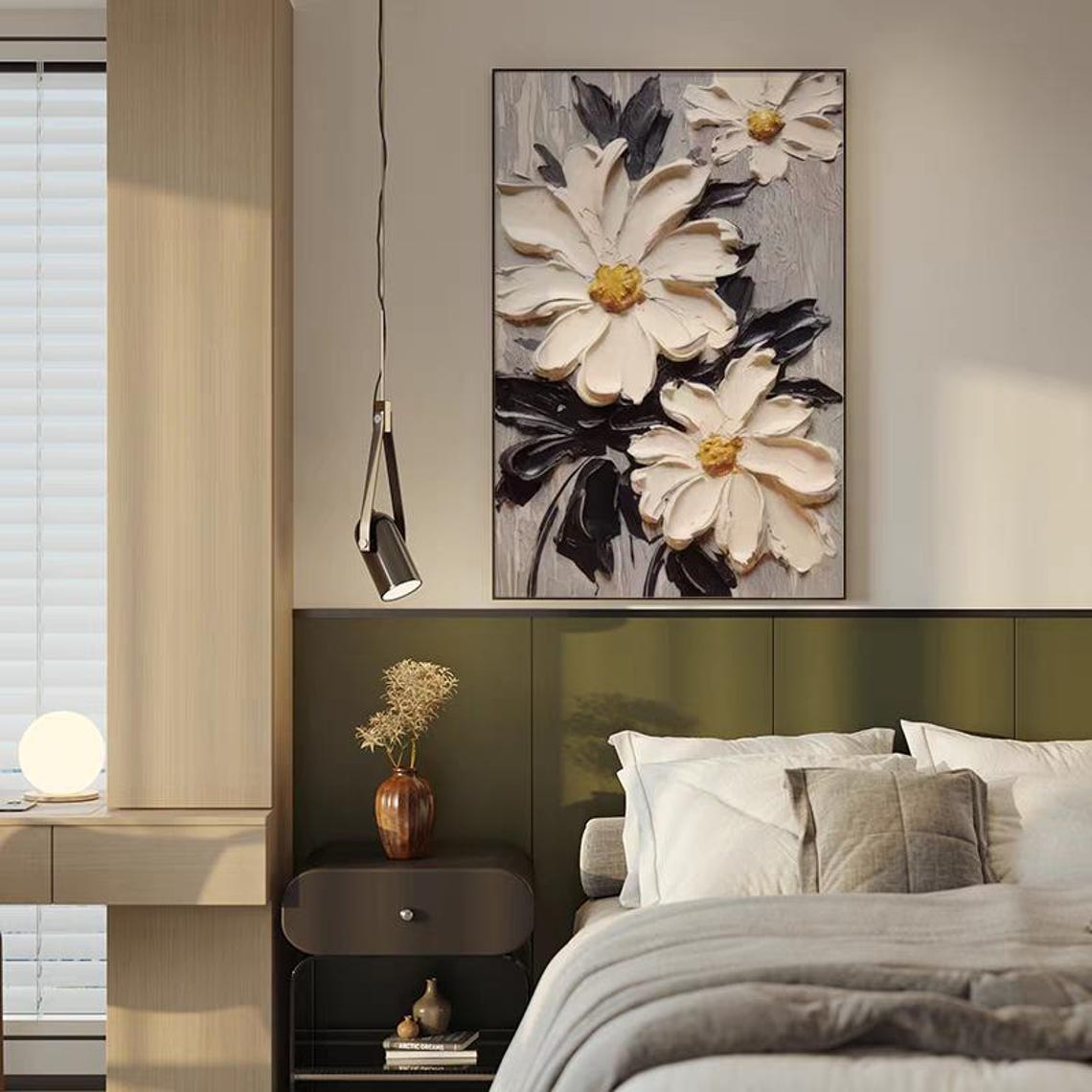 White Flowers With Black Leaves Botanical Contrast Art Poster - Image 2