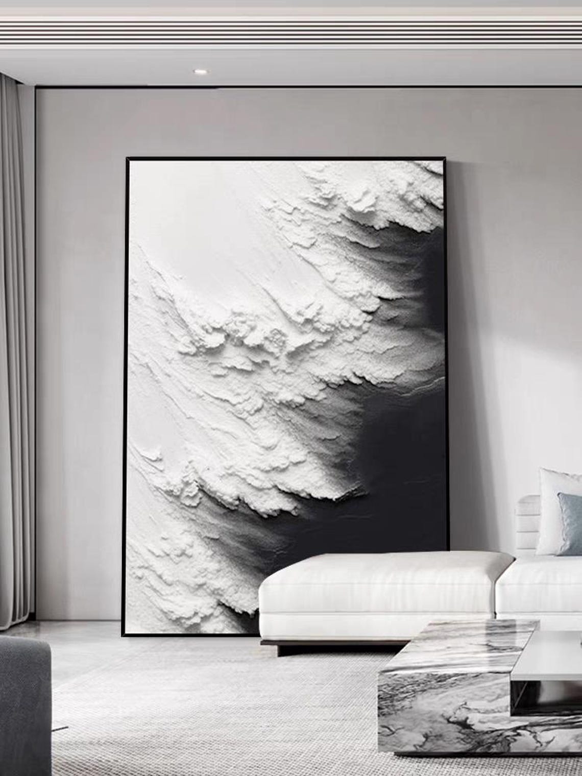 Black White Ocean Wave Foam Thick 3D Textured Seascape Poster - Image 2