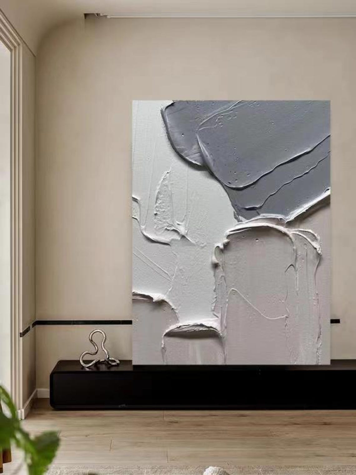 Gray Tone 3D Thick Texture Abstract Minimalist Modern Painting Poster - Image 2
