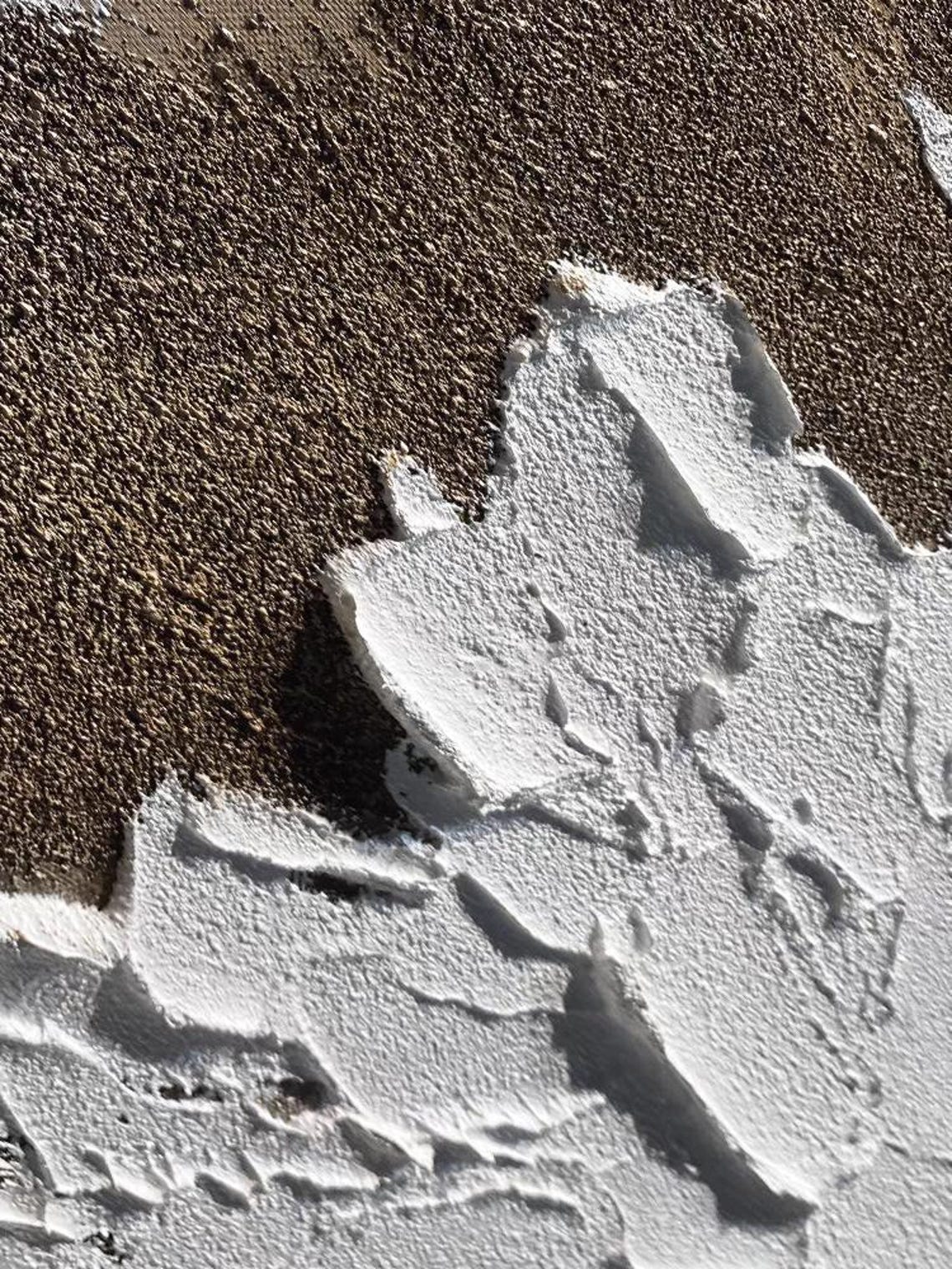 Abstract Crashing White Impasto Waves Foam on Taupe Canvas Poster - Image 2