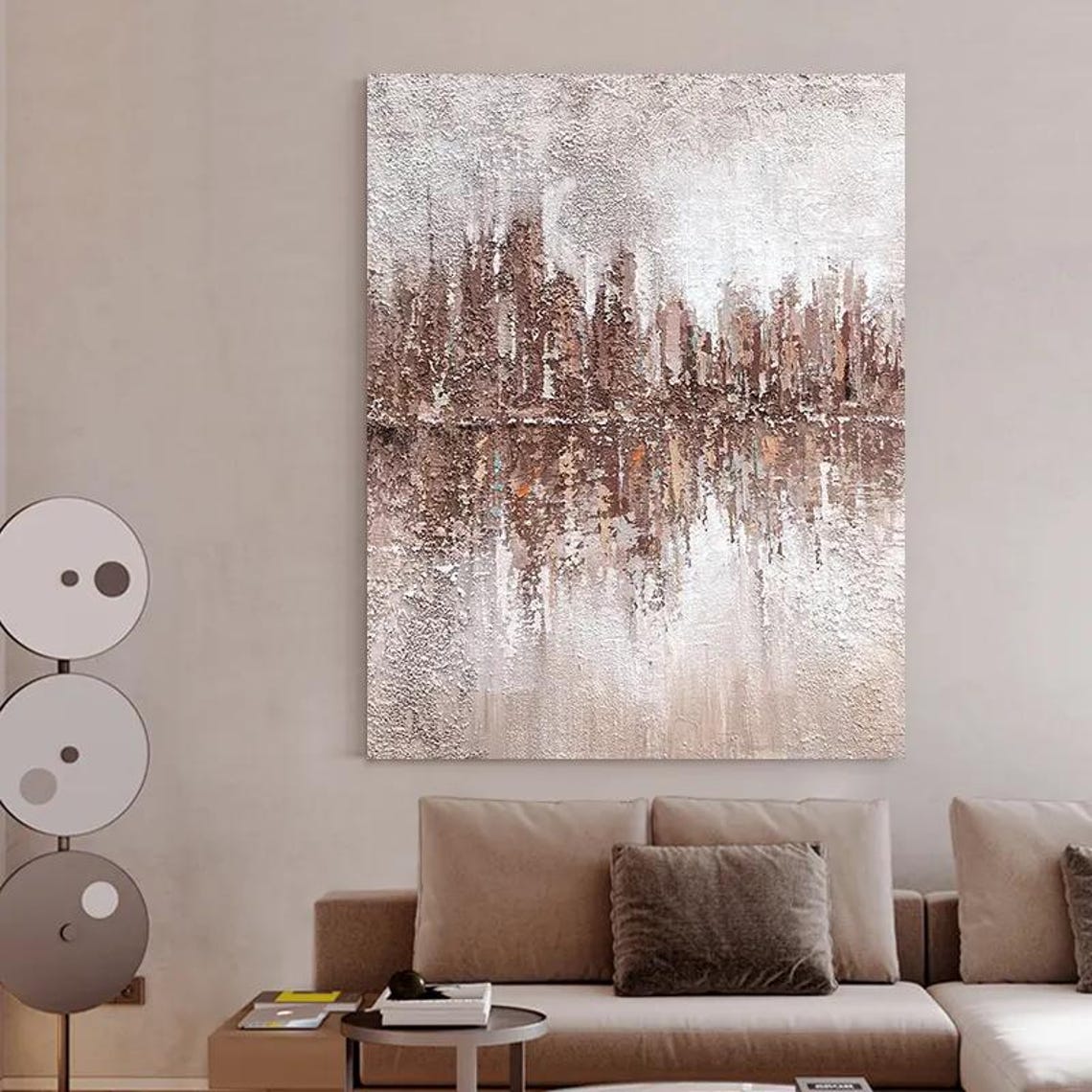 Rustic Brown Red Abstract Dripping Texture Cityscape Style Art Poster - Image 2