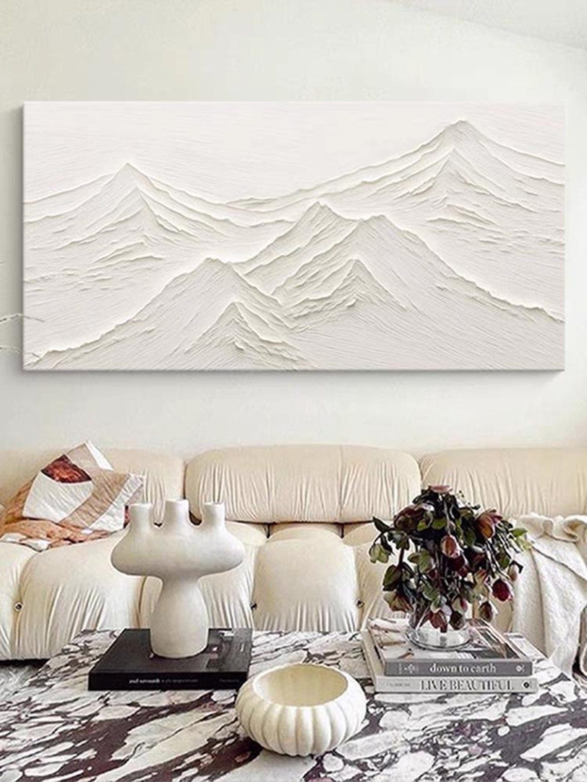 Thick White Mountain Artwork On Abstract Hand Painted Art Decor Horizontal Heavy Texture Acrylic Painting Original Modern Wall Art - Image 3