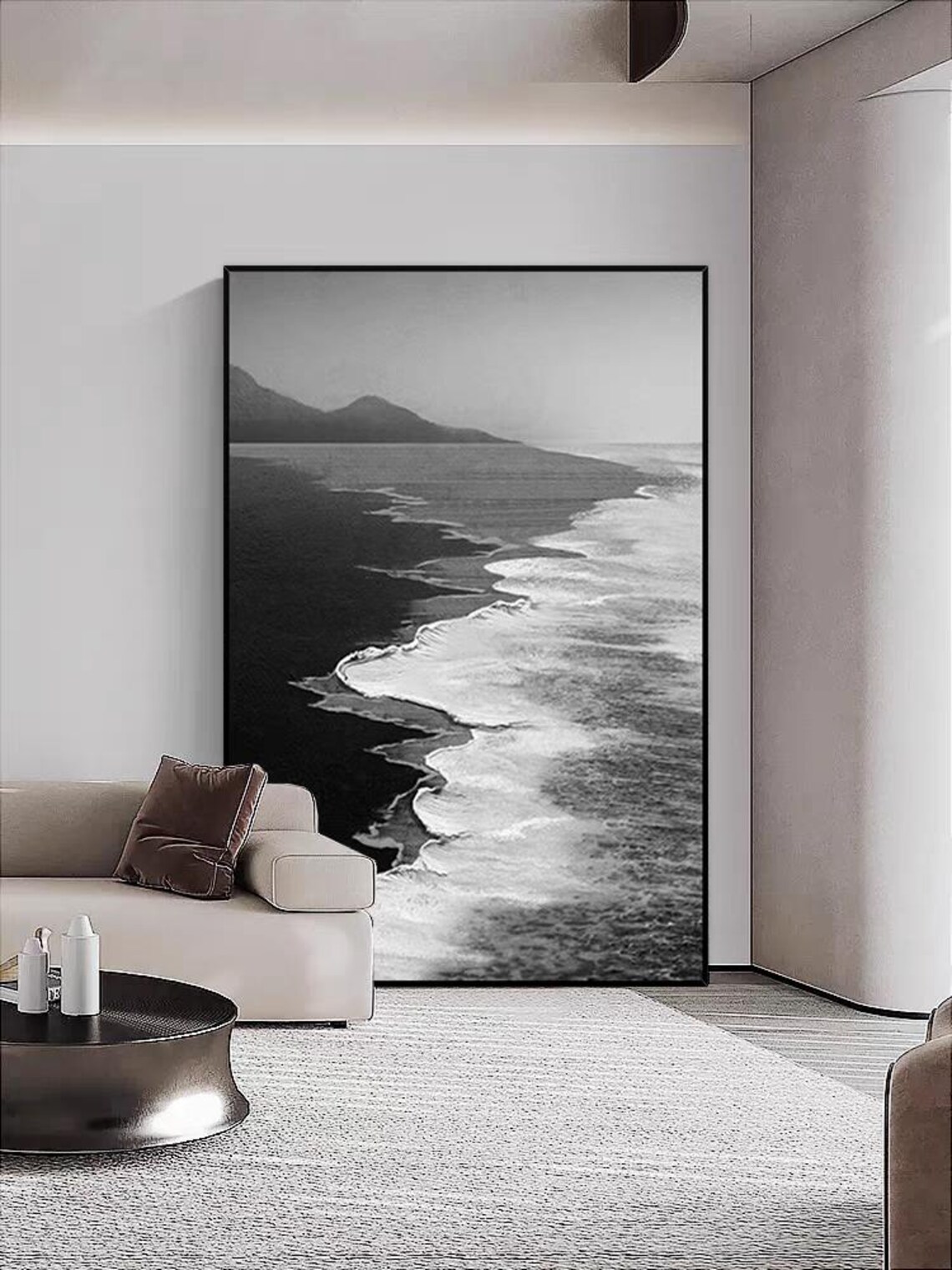 Black And White Ocean Waves Abstract Art Print - Image 2