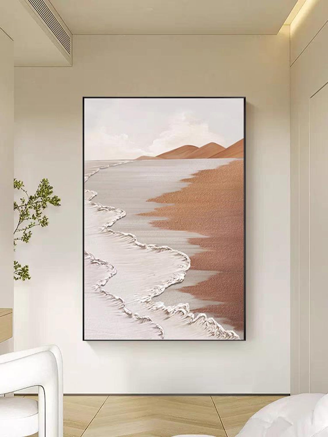 Beach Shoreline Waves Warm Beige Coastal Landscape Art Poster - Image 3