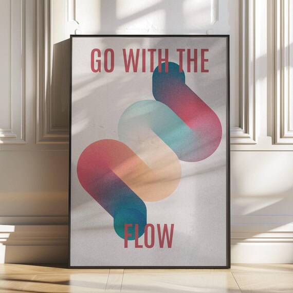 Colorful Abstract Wall Art Go With The Flow Art Instant Modern Poster Wall Decor Bold Colorful Geometric