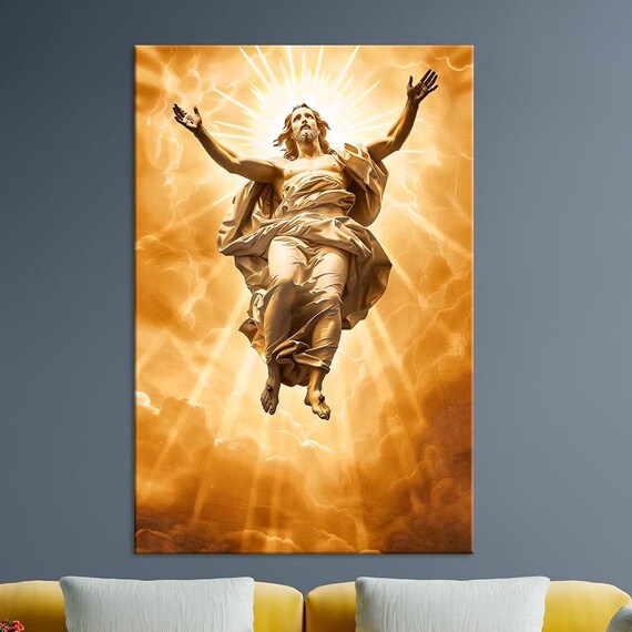 Resurrection Jesus Christ Ascending Golden Heavenly Light Religious Wall Art Poster