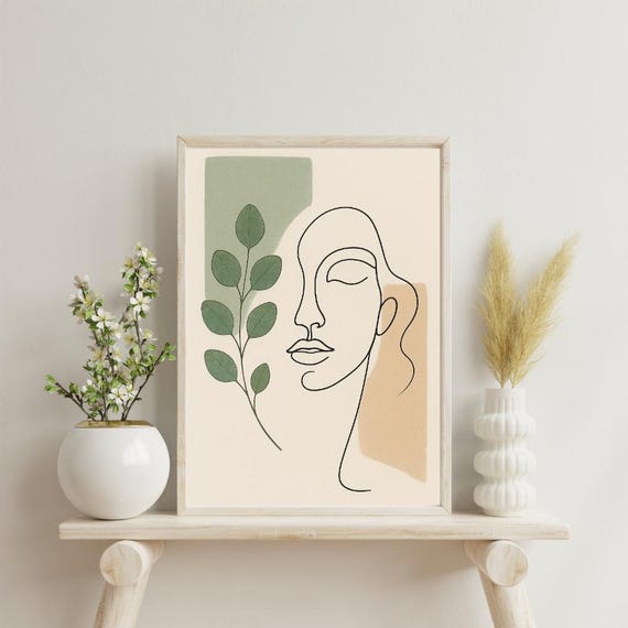 Minimalist Woman Line Art Print Botanical Abstract Wall Decor