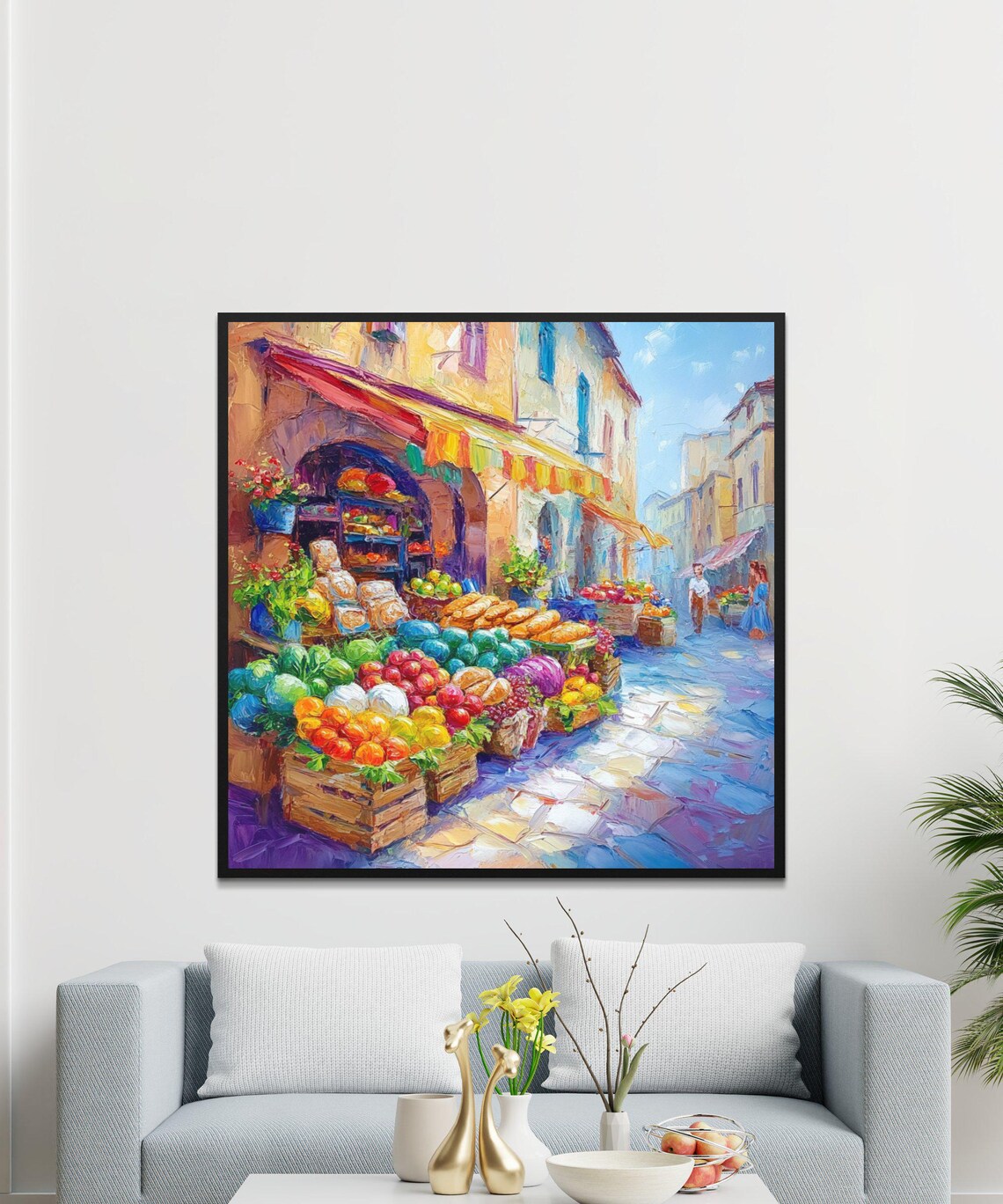 European Market Street, Impressionist Market Scene Art Print - Image 4