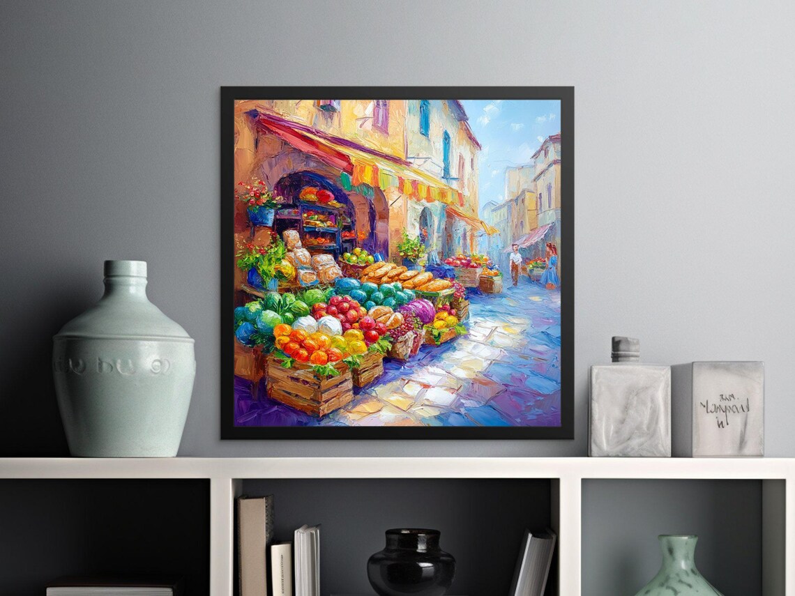 European Market Street, Impressionist Market Scene Art Print - Image 2