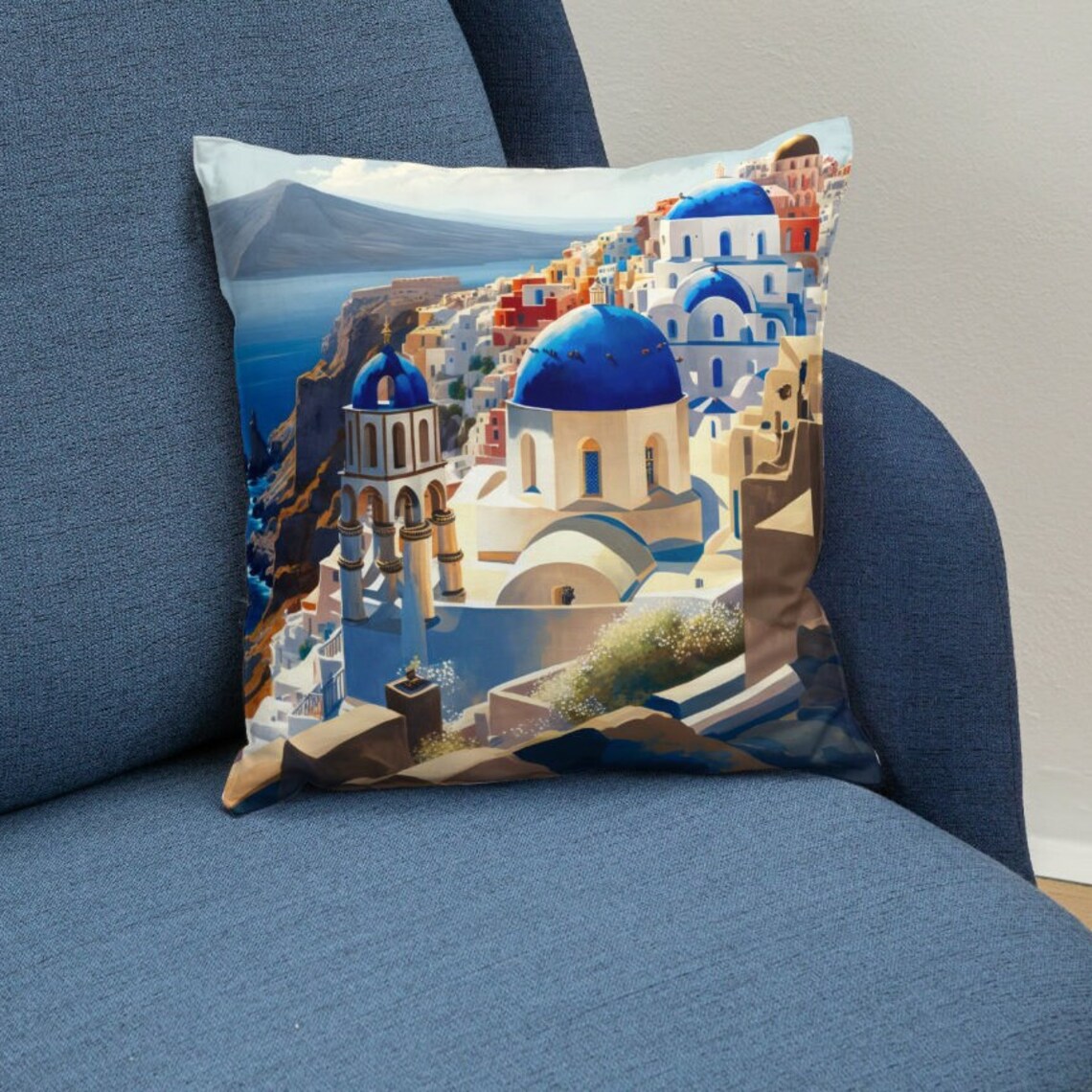 Watercolor Santorini Greece Blue Domes Over the Aegean Poster - Image 4