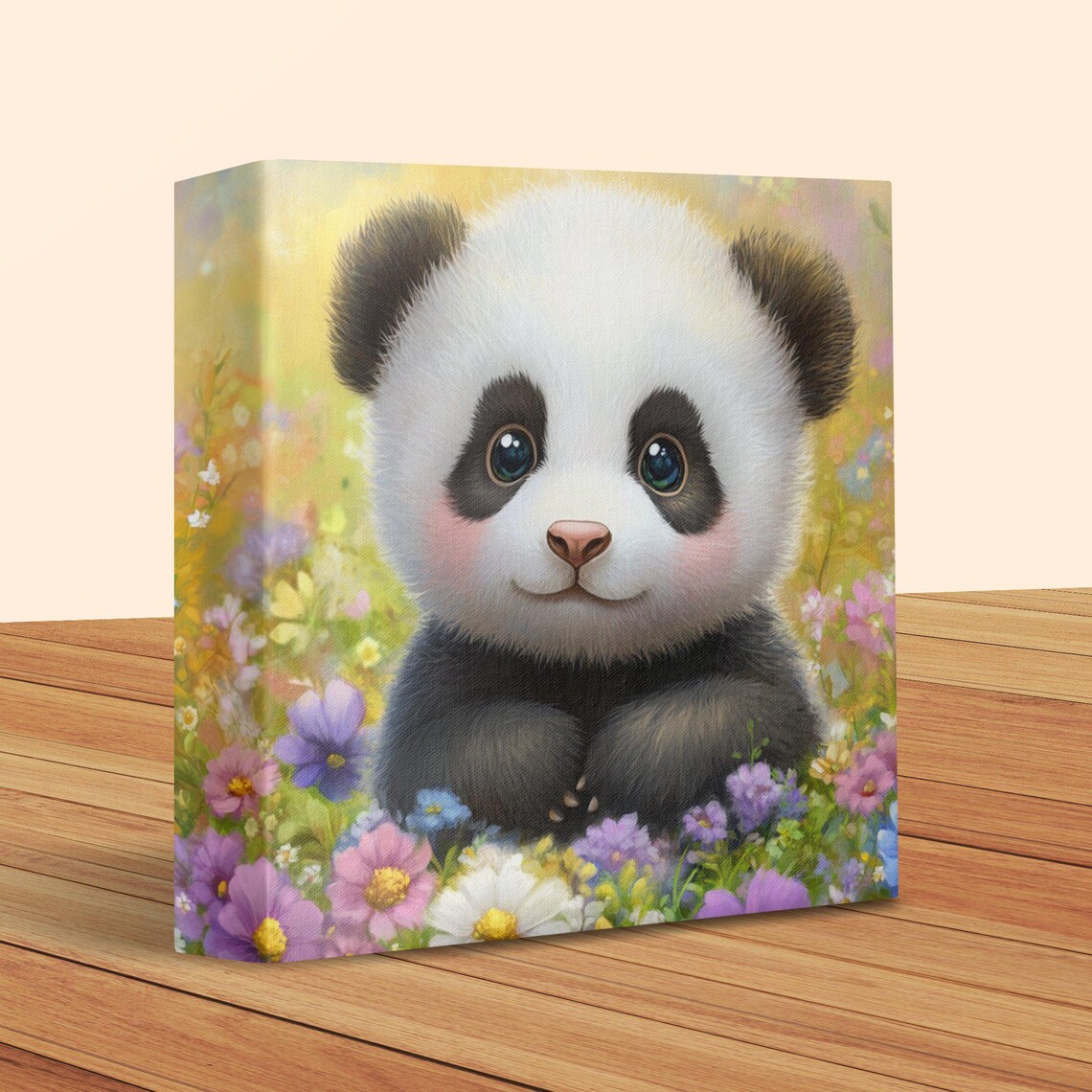 Adorable Baby Panda Cub Sitting in a Field of Wildflowers Poster - Image 2