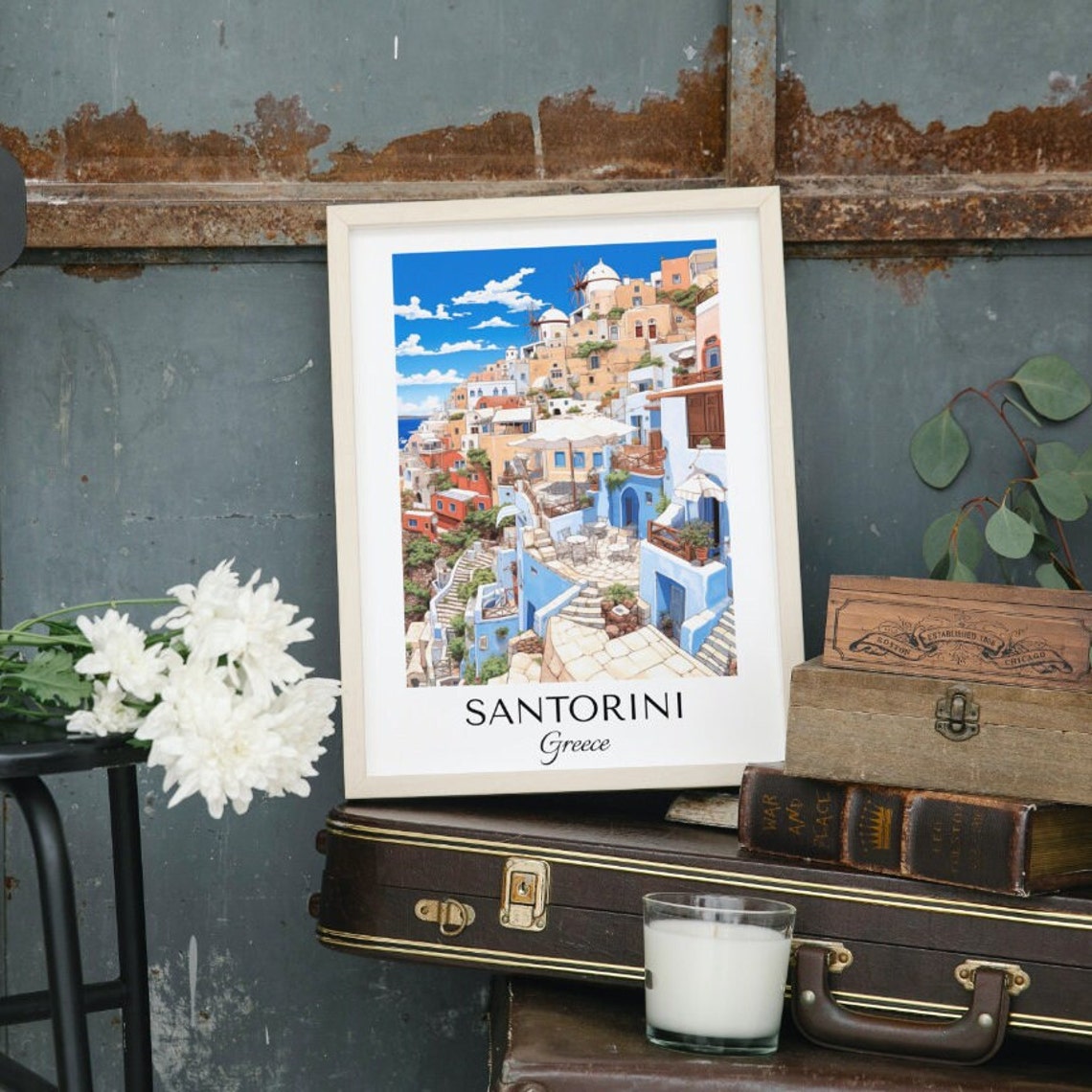 Santorini Greece Travel Poster Travel Poster Wall Art Santorini Art Greece Wall Decor Travel Art Greek Island Travel Print - Image 4