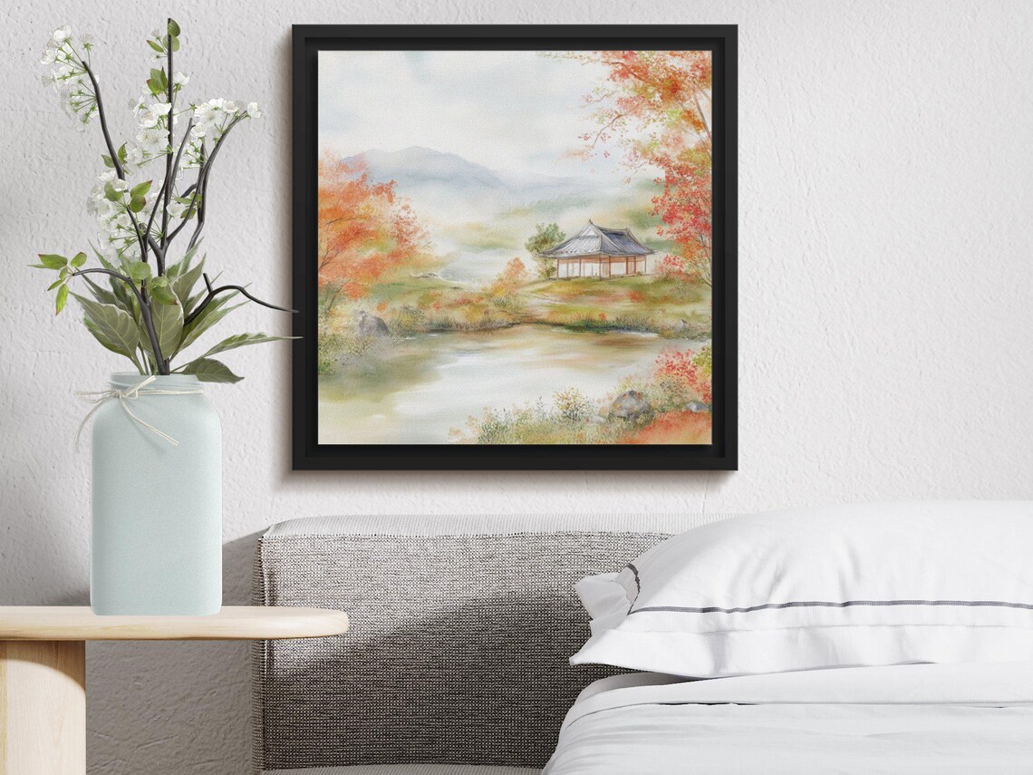 Tranquil Japanese Garden Pavilion Autumn Pond Peaceful Fall Scene Poster - Image 3