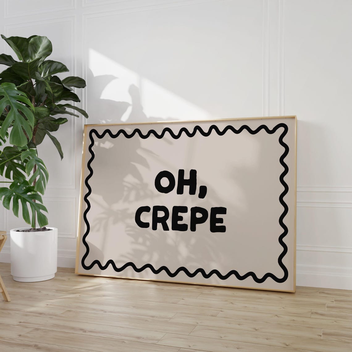 Oh Crepe Black Bold Wavy Border Funny Kitchen Pun Quote Poster - Image 2