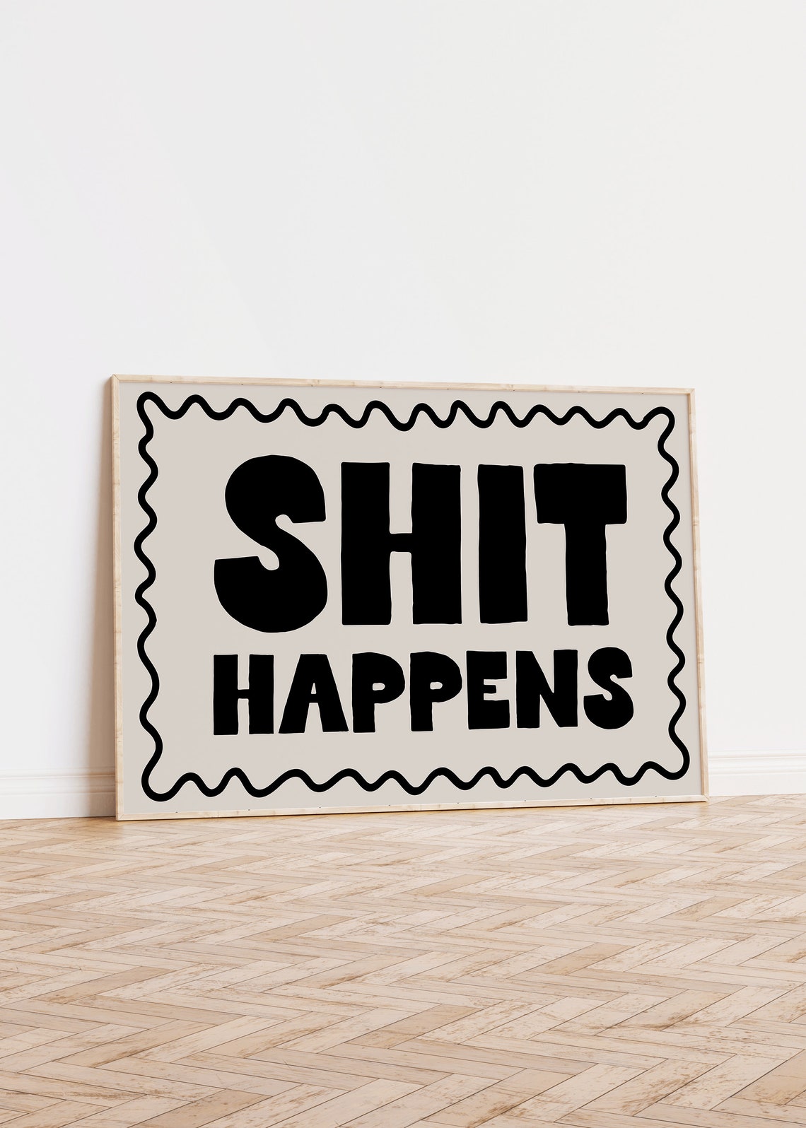Shit Happens Big Bold Black Funny Sweary Wavy Graphic Poster - Image 2