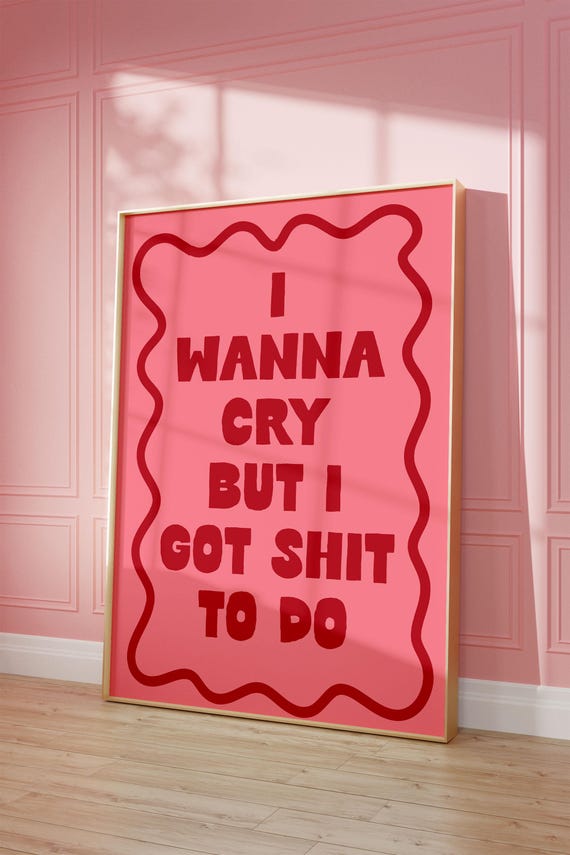 I Wanna Cry But Got Shit To Do Art Print Funny Pink And Red Desk Decor Office Home Wall Mental Health