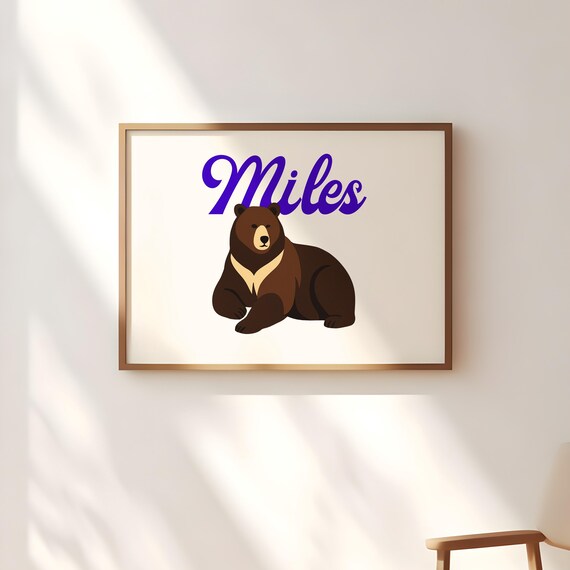 Miles Golden Bears Cartoon Mascot Purple Script College Poster