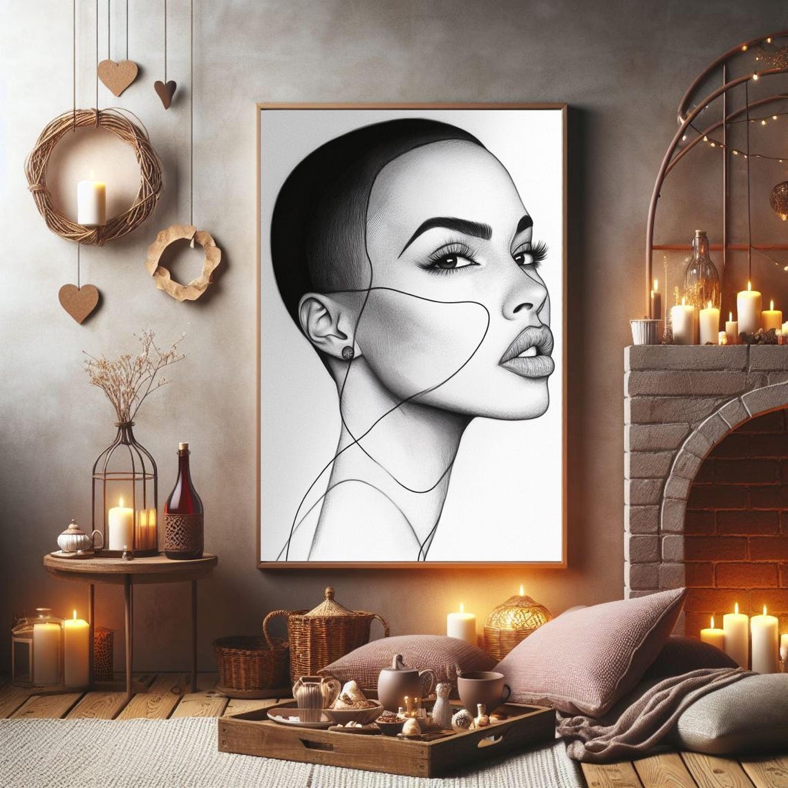 Minimalist Woman Line Art Abstract Bw Portrait For Modern Wall Decor Tech Style Poster Tattoo Studio - Image 2