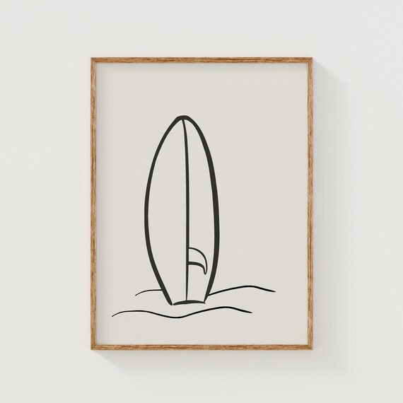 Minimalist Surfboard Line Art Beach Surf Coastal Style Art Poster