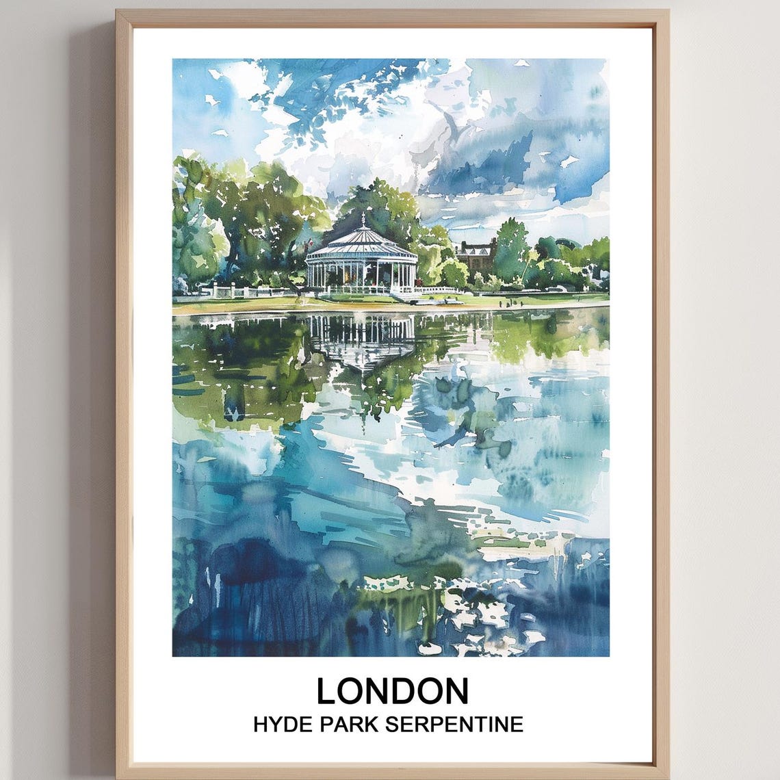London Hyde Park Serpentine Lake Watercolor Bandstand Poster