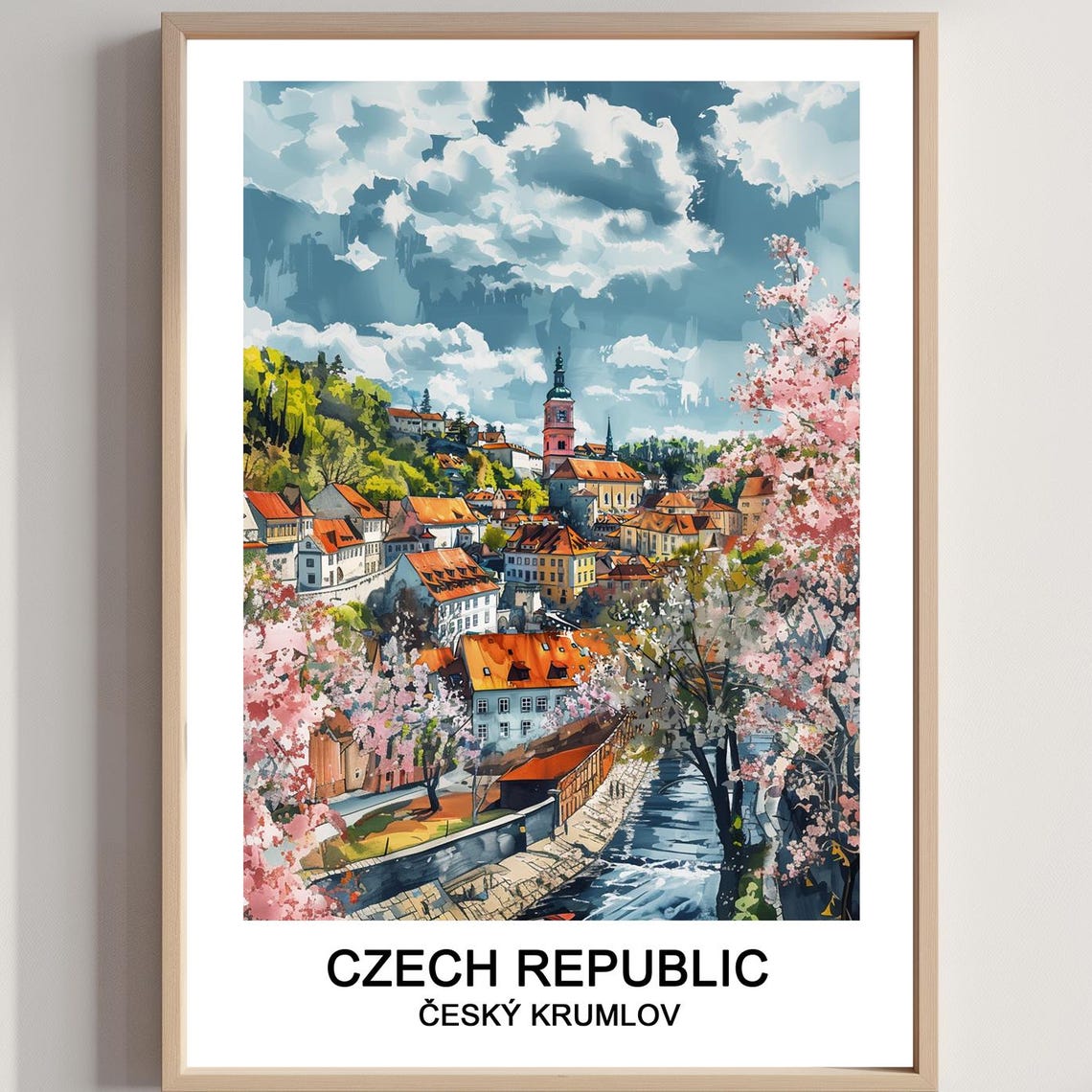 Cesky Krumlov Czech Republic Spring Blossom Watercolor Poster