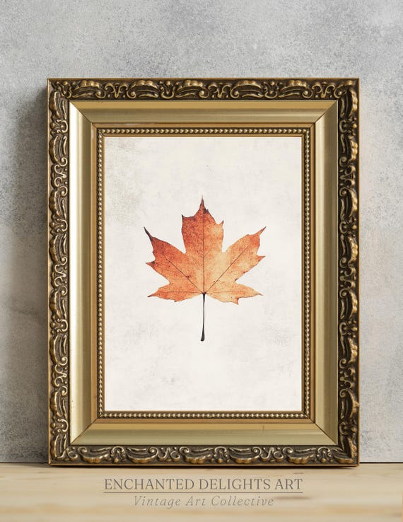 Warm Autumn Leaf Painting Vintage Wall Art Rustic Minimalist Fall Decor