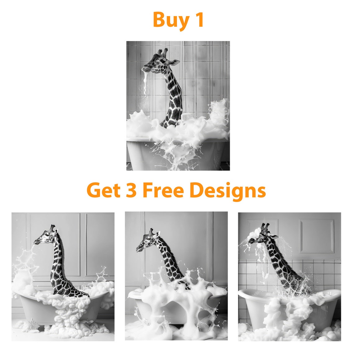Cute Baby Giraffe In Tub Wall Art Giraffe Photo Giraffe Art Bathroom Art Print - Image 6