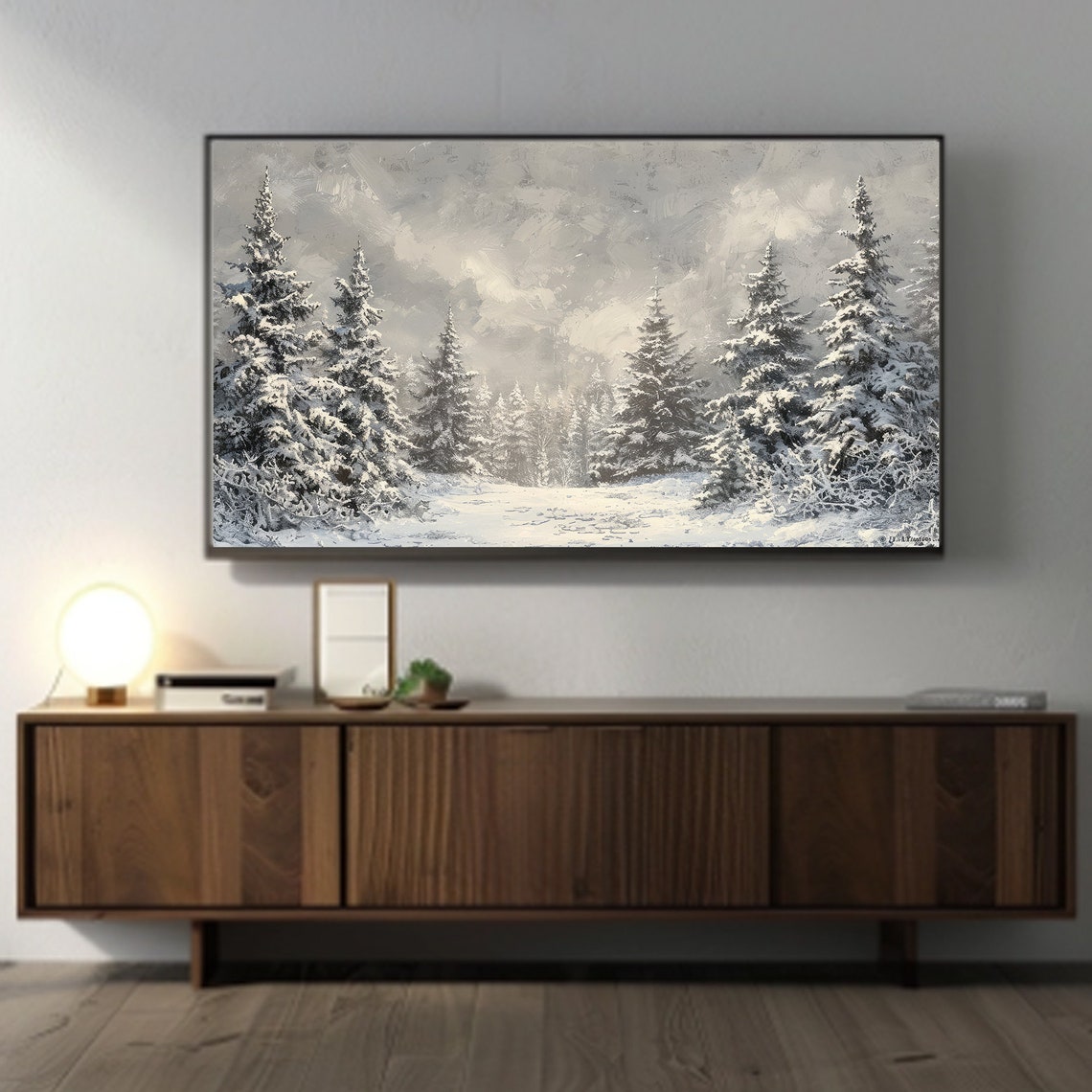 Snow Covered Pine Forest In Soft Neutral Tones Winter Scene Poster - Image 4