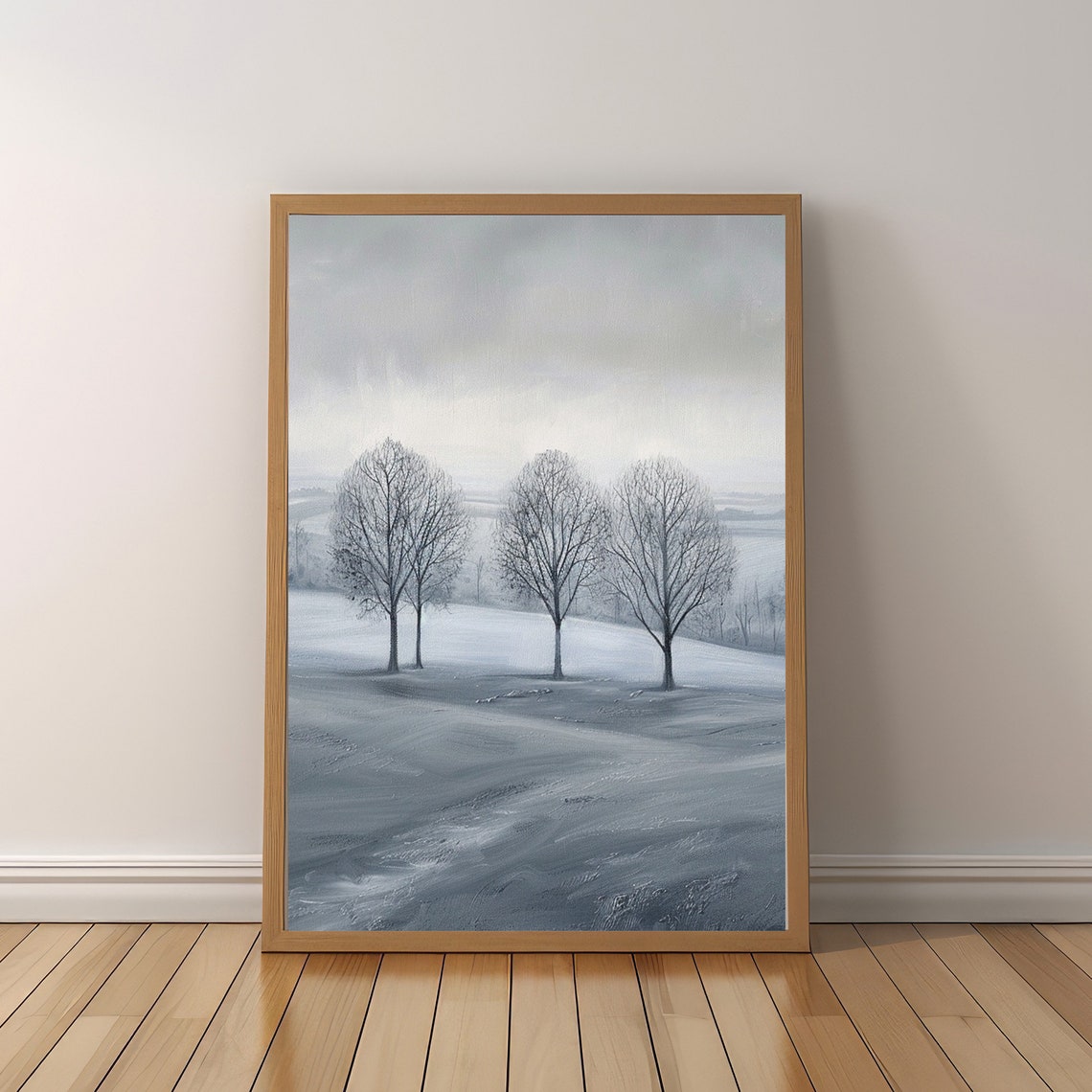 Serene Misty Winter Landscape Bare Trees Grey Moody Art Poster - Image 5