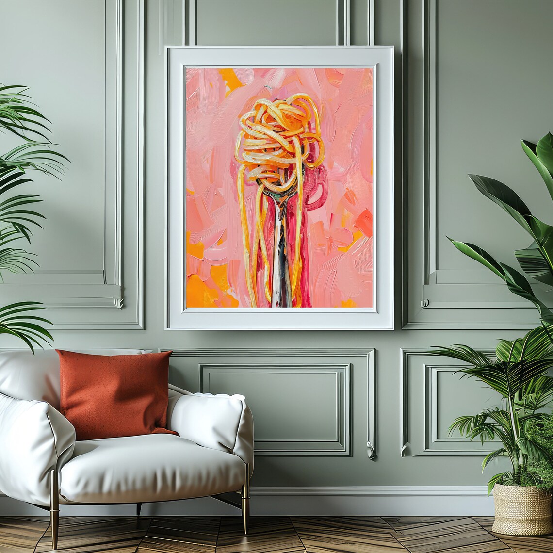 Playful Spaghetti Twirled On Fork Oil Painting Food Art Poster - Image 4