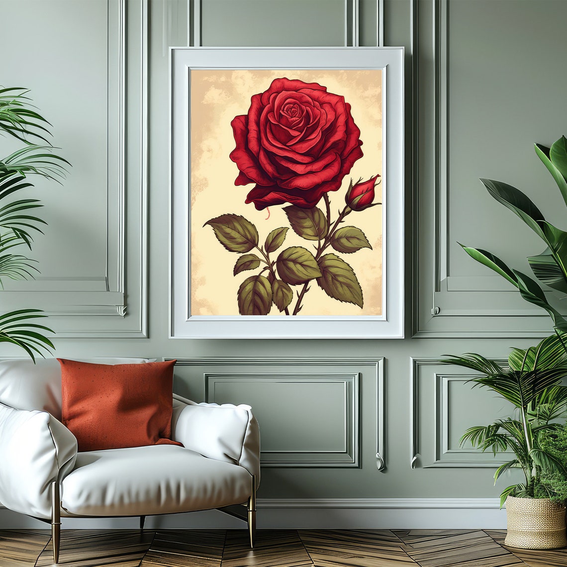 Dramatic Large Red Rose Bloom Vintage Botanical Floral Art Poster - Image 5