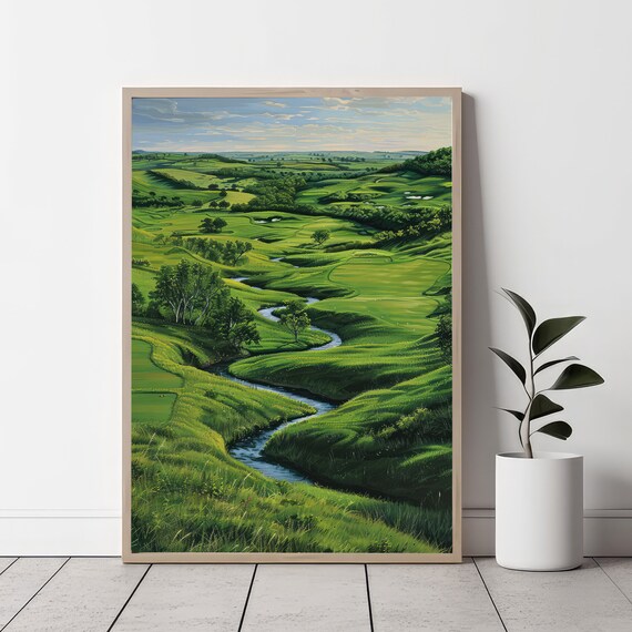 Lush Green Golf Course Rolling Fairways Stream Landscape Poster