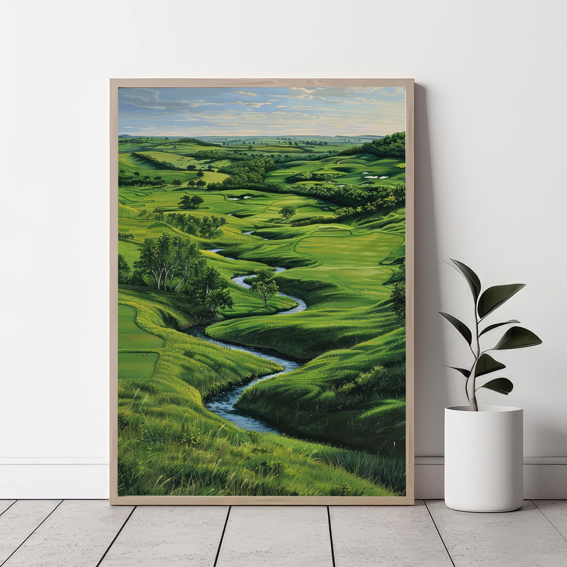 Lush Green Golf Course Rolling Fairways Stream Landscape Poster