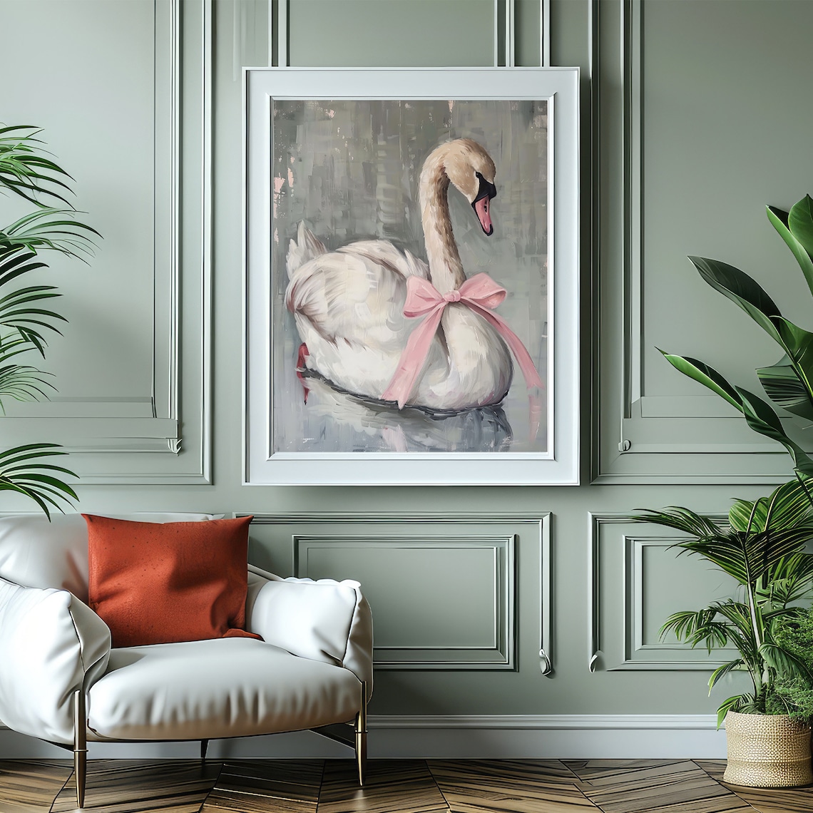 Swan With Pink Bow, Balletcore Nursery Poster - Image 3