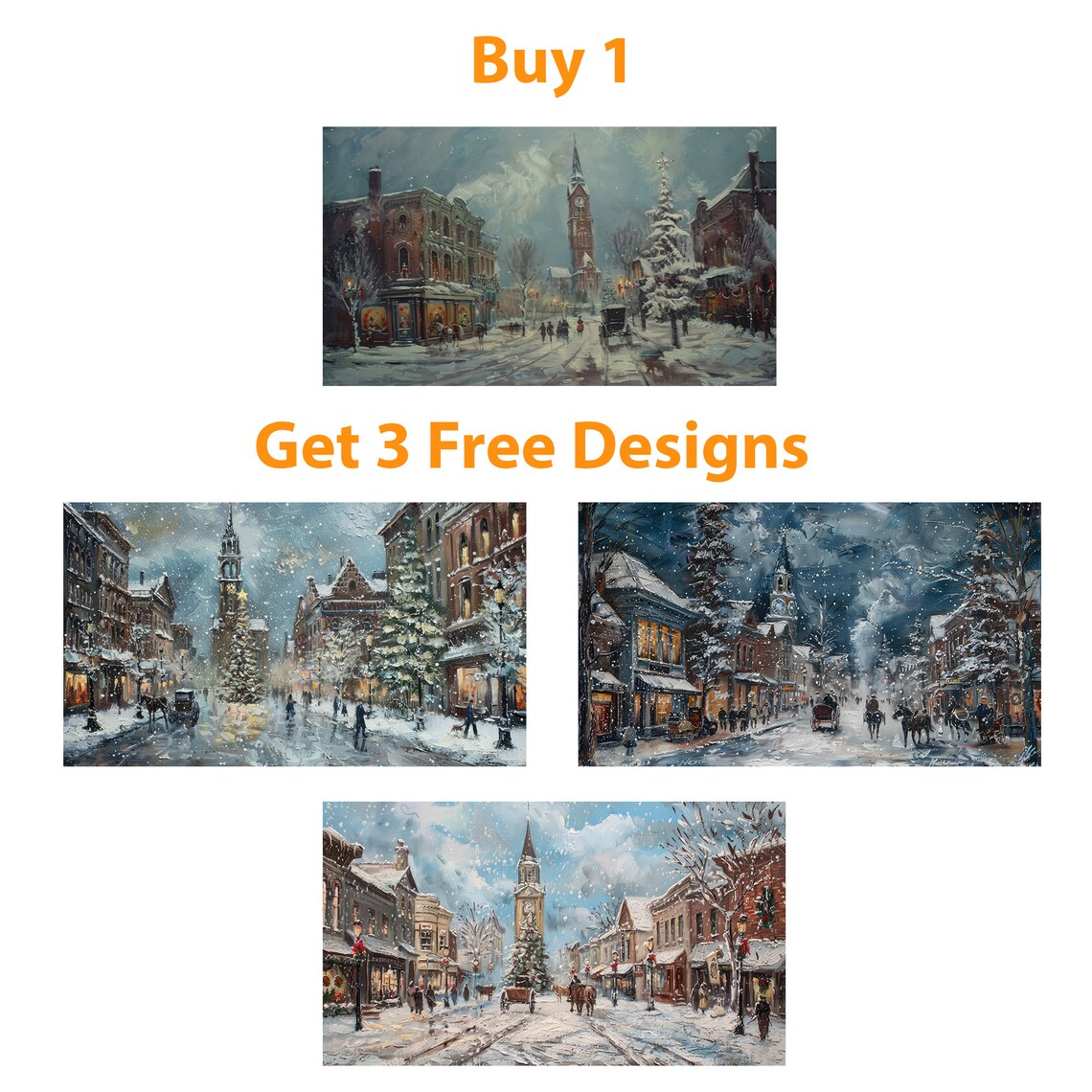 Snowy Vintage Christmas Village Street With Horse Carriages Poster - Image 5
