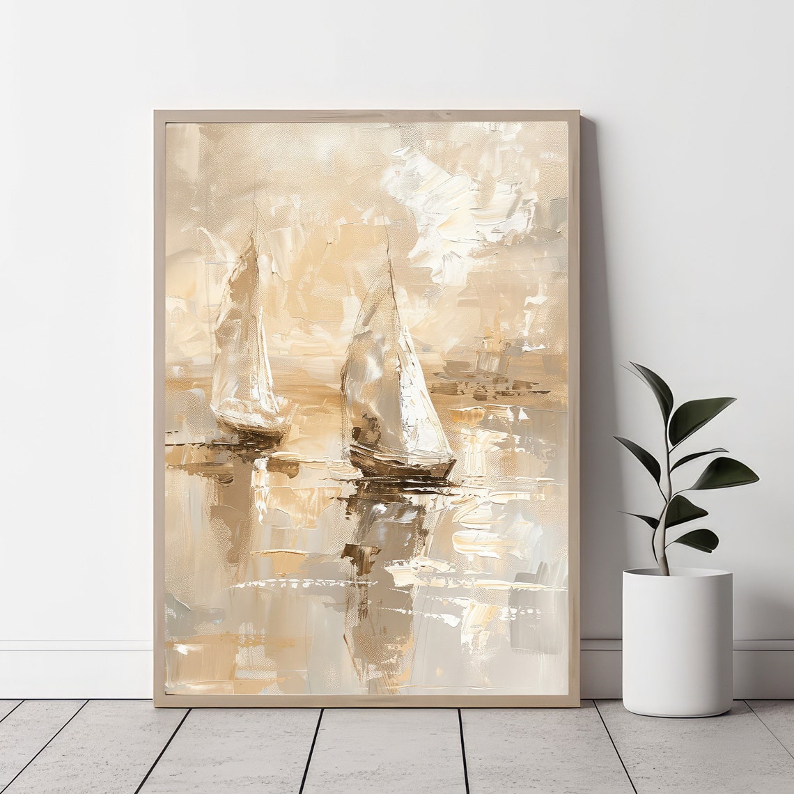 Serene Warm Abstract Gold Sailboats Gliding On Calm Water Poster