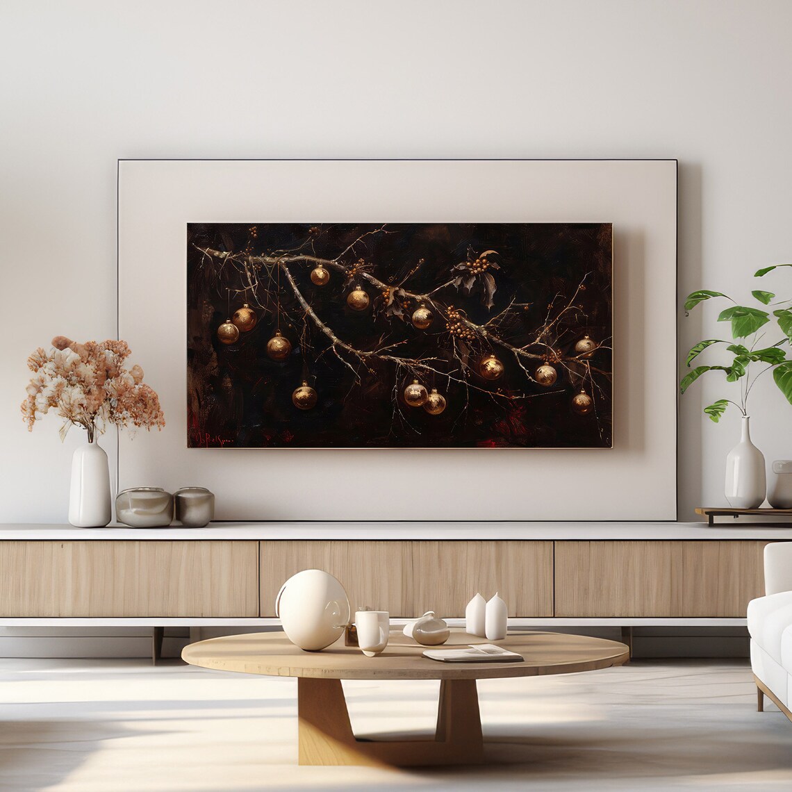 Christmas Art For The Frame Tv Christmas Ornaments And Garland Tv Frame Farmhouse Christmas Seasonal Christmas Decor Tv Frame Art - Image 2