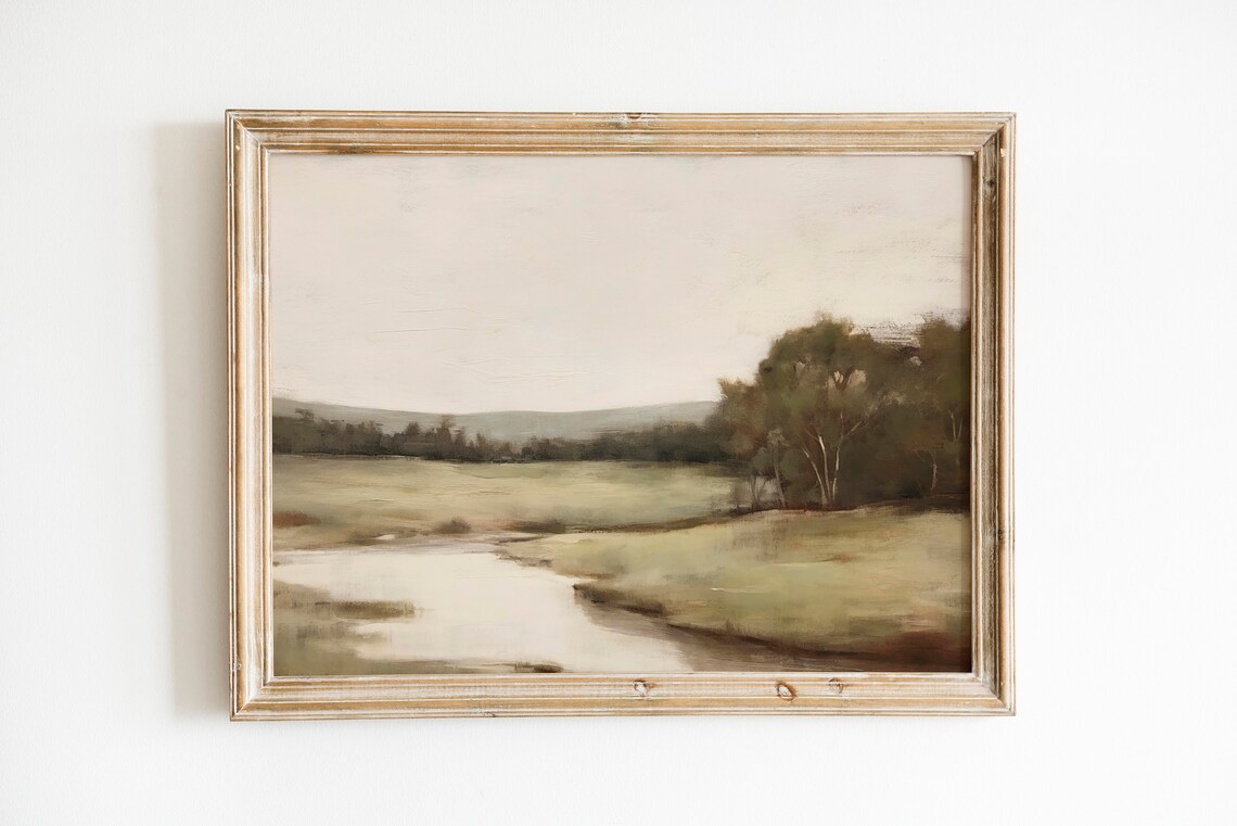 Moody Sunrise Lake Misty Birch Trees Vintage Landscape Painting Poster