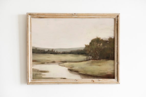 Vintage Rustic Lake Landscape Painting Wall Art Print Printable Moody Wall Art Muted Landscape Nature Wall Art
